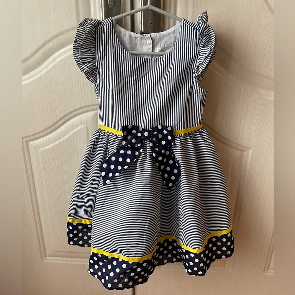 New Rare Editions Little Girl Dress - Navy Blue, White, and Yellow